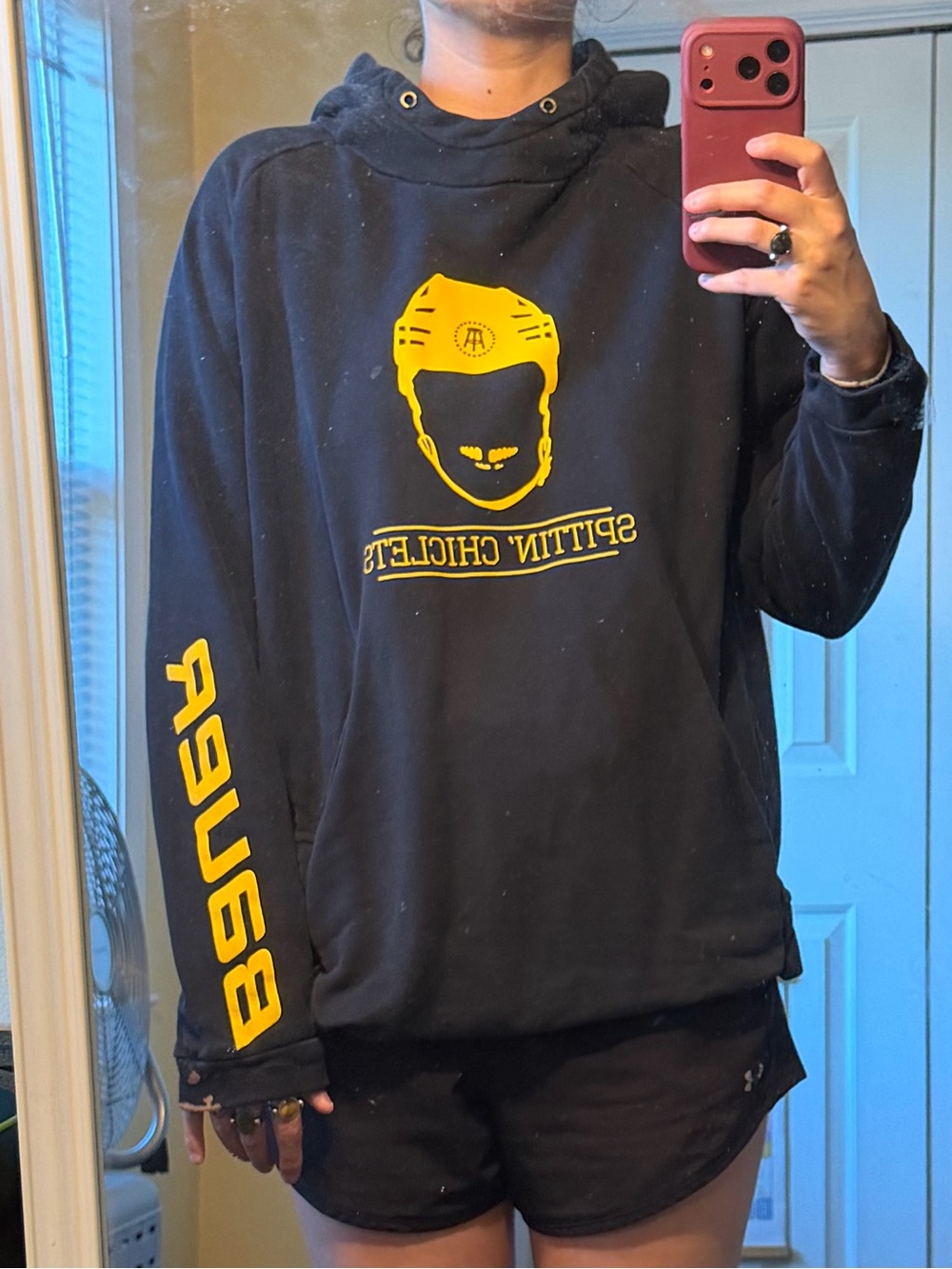 Bauer Black Sweatshirt with Yellow Logo & Sleeve Text